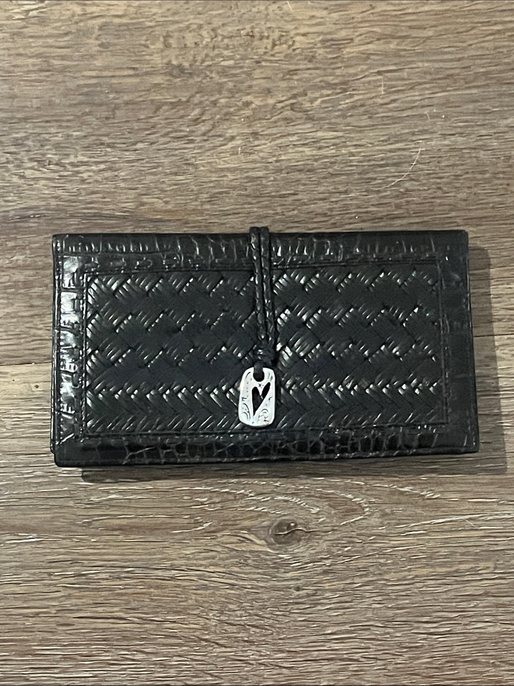 Brighton Brazilan Bree MG Woven Black Leather Wallet with Silver Accent